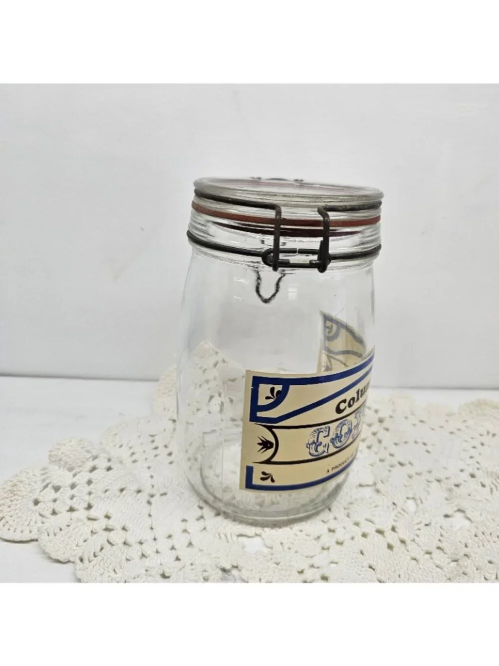 Vintage Tradewind Importers Columbian Coffee Glass Canister Jar Wire Bail 1L